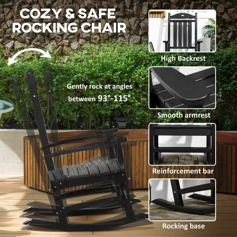 2PCs Outdoor Rocking Chair with Armrests, Fade-Resistant Waterproof HDPE for Indoor & Outdoor