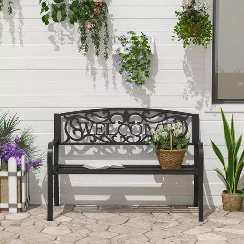 50 Divanetti a 2 Posti da Giardino con Braccioli Decorativi a Tema Vite in Ghisa, Panca da Esterno per Patio, Cortile, Portico, Ingresso