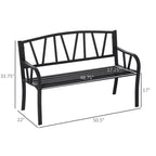 50 Outdoor Bench, Metal Garden Bench with V-Shaped Pattern Backrest, Porch Bench with Slatted Seat for Park, Lawn