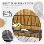 50 Outdoor Bench, Metal Garden Bench with V-Shaped Pattern Backrest, Porch Bench with Slatted Seat for Park, Lawn