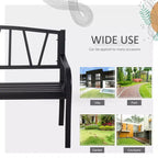 50 Outdoor Bench, Metal Garden Bench with V-Shaped Pattern Backrest, Porch Bench with Slatted Seat for Park, Lawn