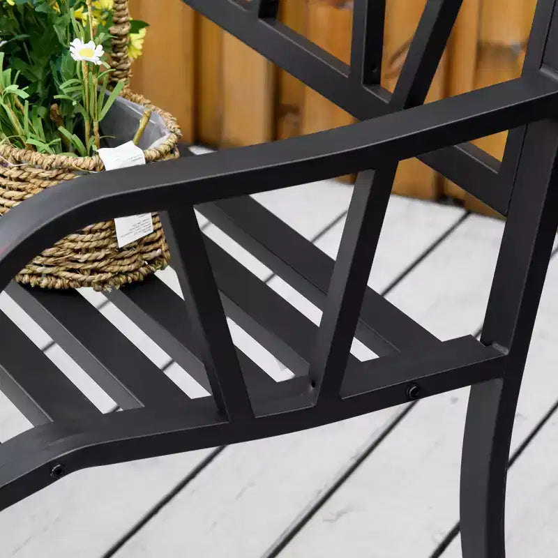 50 Outdoor Bench, Metal Garden Bench with V-Shaped Pattern Backrest, Porch Bench with Slatted Seat for Park, Lawn