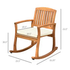 Sedia a dondolo da esterno con cuscino, dondolo da patio in legno di acacia per giardino, patio, casa