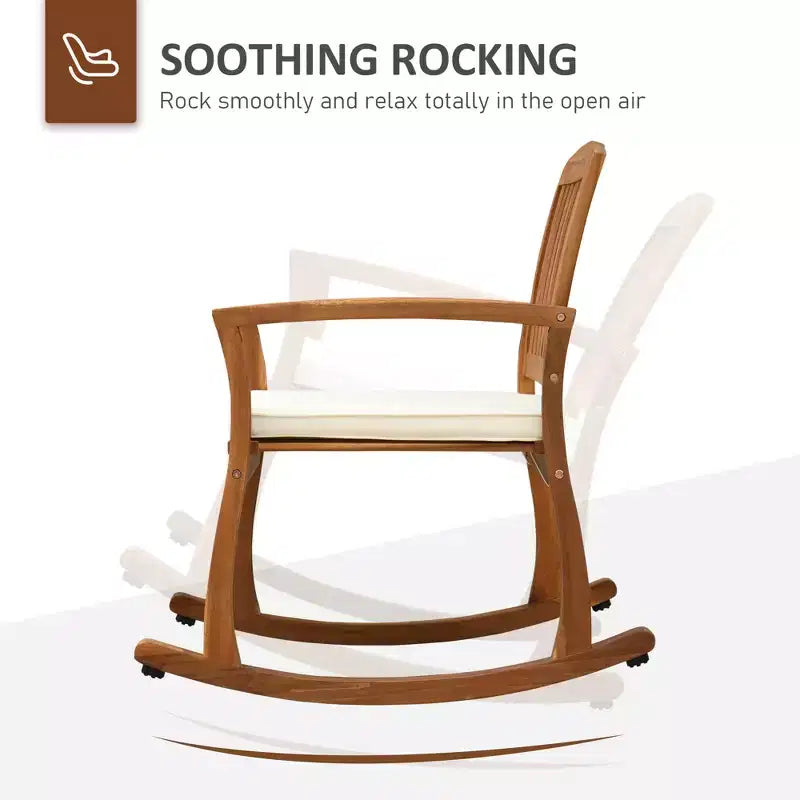 Sedia a dondolo da esterno con cuscino, dondolo da patio in legno di acacia per giardino, patio, casa