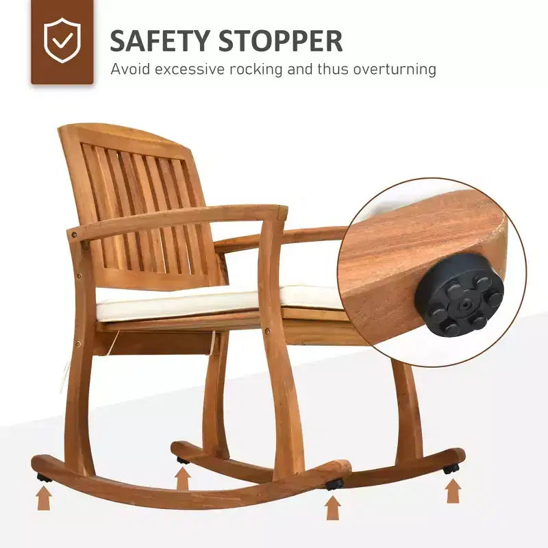 Sedia a dondolo da esterno con cuscino, dondolo da patio in legno di acacia per giardino, patio, casa