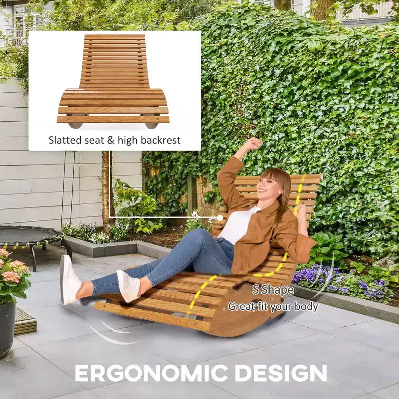 Outdoor Rocking Chair w/ Slatted Seaten Rocking Chair, 51.25 x 23.5 x 23.5