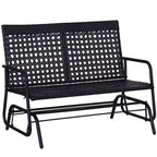 Patio 2-Person Wicker Glider Bench Rocking Chair, Outdoor All-Hand Woven PE Rattan Loveseat w/ Ergonomic Design Rocking System for Patio