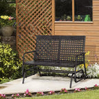 Patio 2-Person Wicker Glider Bench Rocking Chair, Outdoor All-Hand Woven PE Rattan Loveseat w/ Ergonomic Design Rocking System for Patio