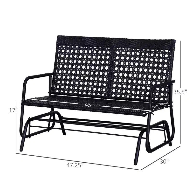 Patio 2-Person Wicker Glider Bench Rocking Chair, Outdoor All-Hand Woven PE Rattan Loveseat w/ Ergonomic Design Rocking System for Patio