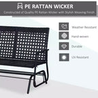 Patio 2-Person Wicker Glider Bench Rocking Chair, Outdoor All-Hand Woven PE Rattan Loveseat w/ Ergonomic Design Rocking System for Patio