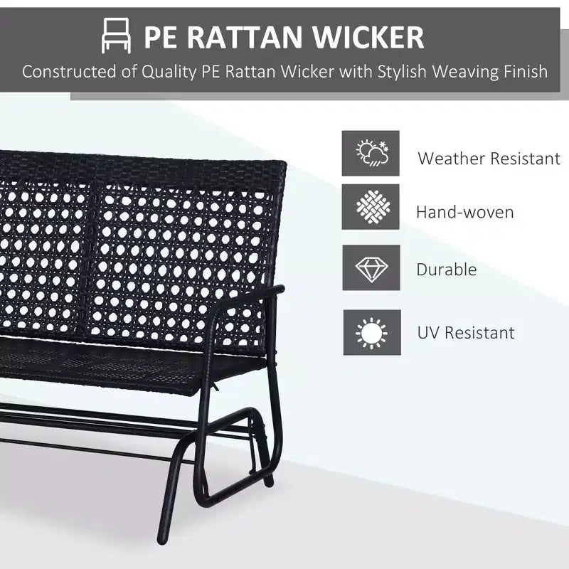 Patio 2-Person Wicker Glider Bench Rocking Chair, Outdoor All-Hand Woven PE Rattan Loveseat w/ Ergonomic Design Rocking System for Patio