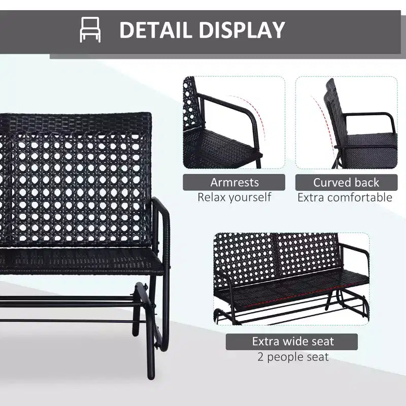Patio 2-Person Wicker Glider Bench Rocking Chair, Outdoor All-Hand Woven PE Rattan Loveseat w/ Ergonomic Design Rocking System for Patio
