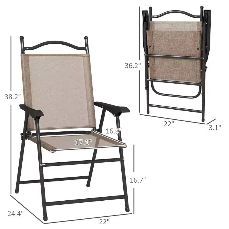 4 Piece Folding Patio Camping Chair Set, Sports Chairs for Adults with Armrests, Mesh Fabric Seat for Lawn