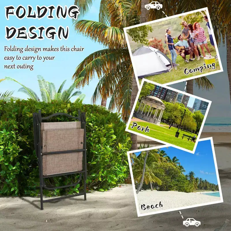 4 Piece Folding Patio Camping Chair Set, Sports Chairs for Adults with Armrests, Mesh Fabric Seat for Lawn