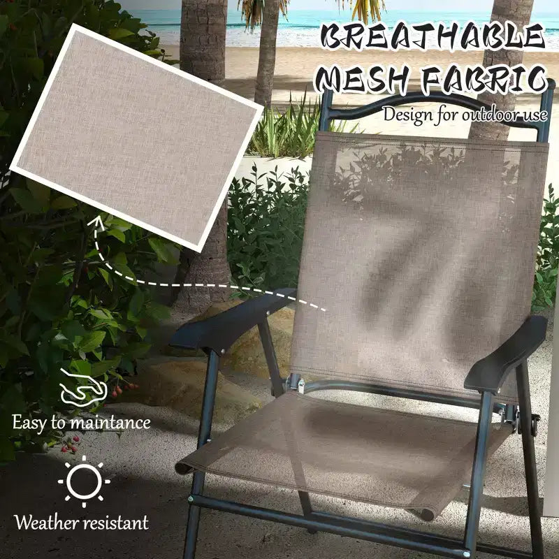 4 Piece Folding Patio Camping Chair Set, Sports Chairs for Adults with Armrests, Mesh Fabric Seat for Lawn