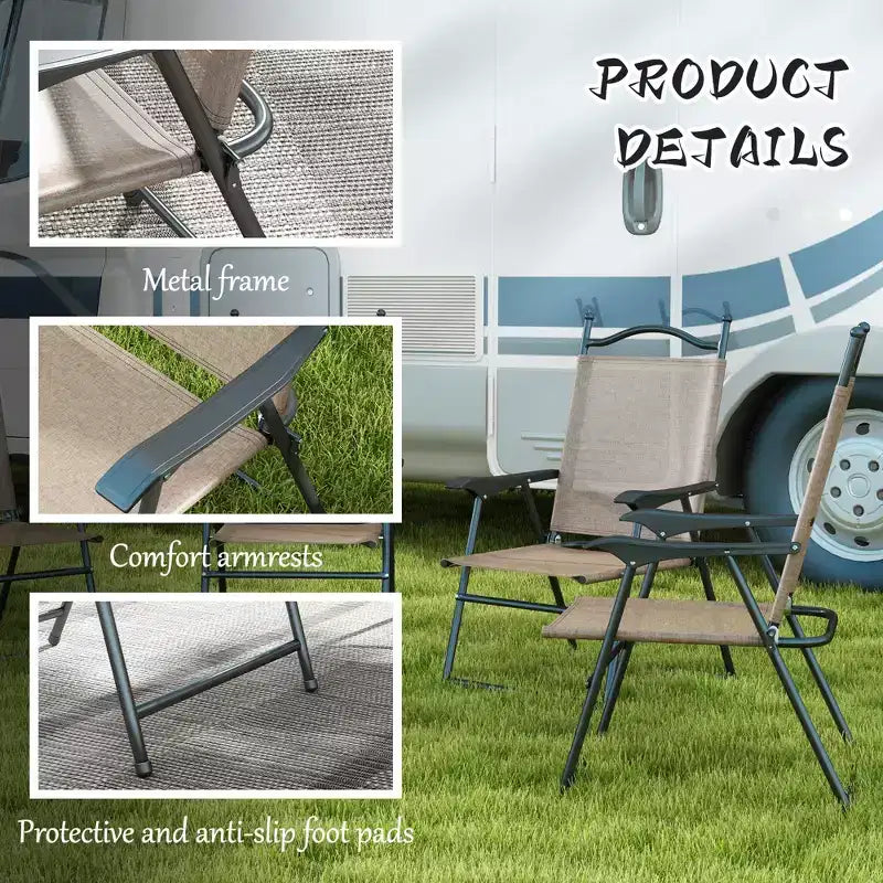 4 Piece Folding Patio Camping Chair Set, Sports Chairs for Adults with Armrests, Mesh Fabric Seat for Lawn