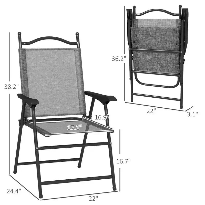 4 Piece Folding Patio Camping Chair Set, Sports Chairs for Adults with Armrests, Mesh Fabric Seat for Lawn