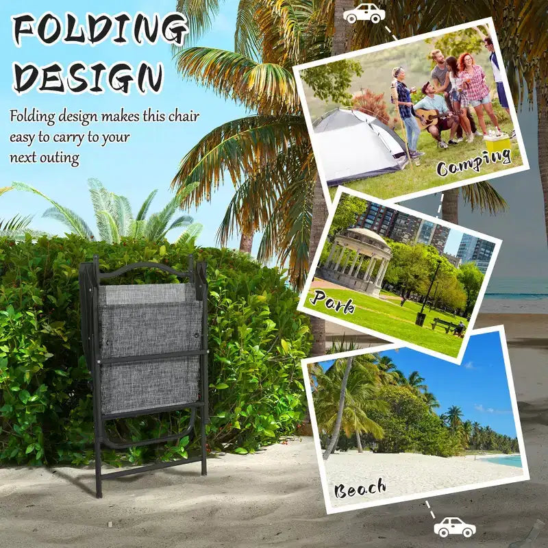 4 Piece Folding Patio Camping Chair Set, Sports Chairs for Adults with Armrests, Mesh Fabric Seat for Lawn