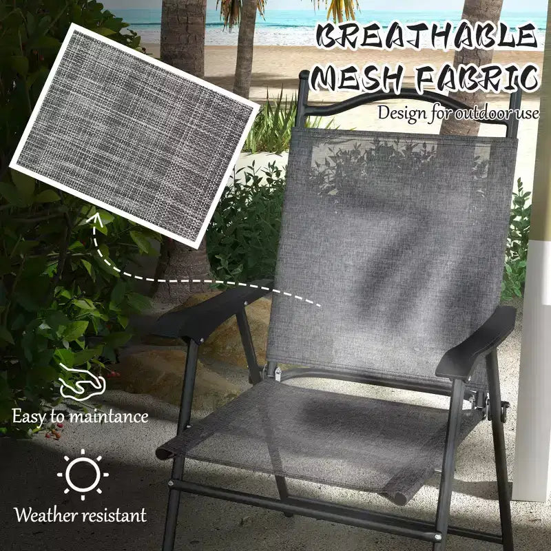 4 Piece Folding Patio Camping Chair Set, Sports Chairs for Adults with Armrests, Mesh Fabric Seat for Lawn
