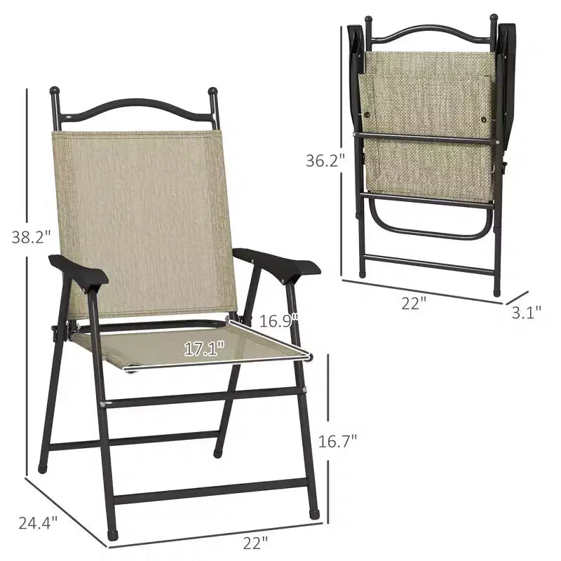 4 Piece Folding Patio Camping Chair Set, Sports Chairs for Adults with Armrests, Mesh Fabric Seat for Lawn