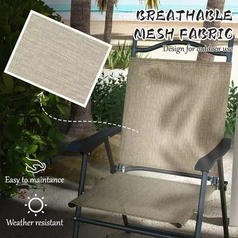4 Piece Folding Patio Camping Chair Set, Sports Chairs for Adults with Armrests, Mesh Fabric Seat for Lawn