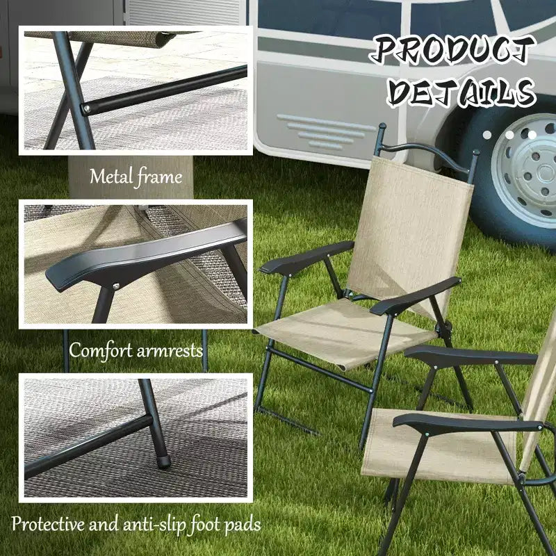 4 Piece Folding Patio Camping Chair Set, Sports Chairs for Adults with Armrests, Mesh Fabric Seat for Lawn