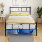 Struttura letto in metallo FurnitureR una piazza e mezza con testiera e pediera, contenitore sotto la base, non necessita di rete a molle, nero