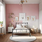 Struttura letto in metallo FurnitureR una piazza e mezza con testiera e pediera, contenitore sotto la base, non necessita di rete a molle, nero