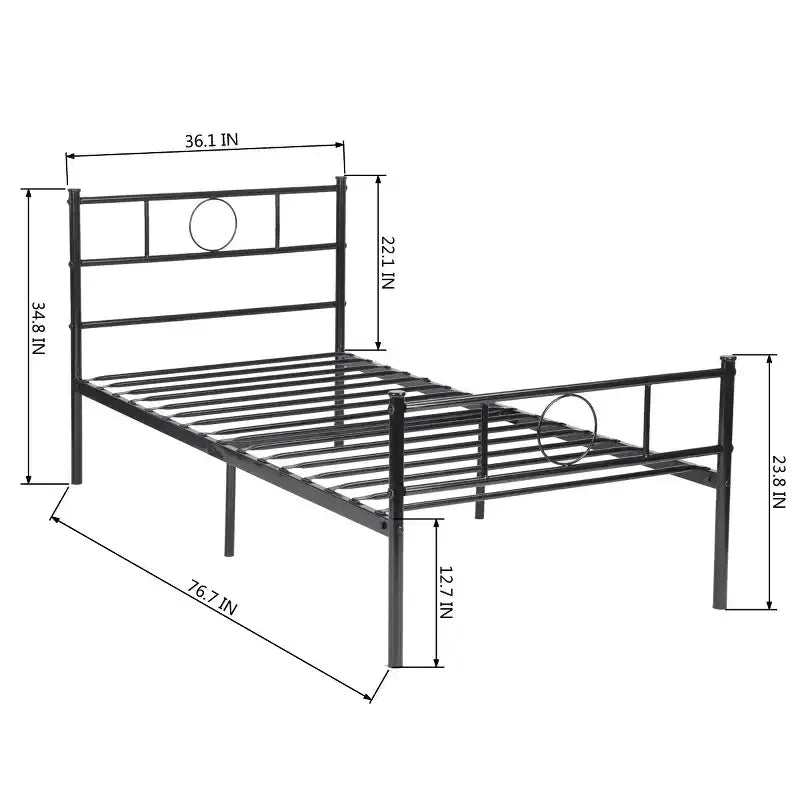 Struttura letto in metallo FurnitureR una piazza e mezza con testiera e pediera, contenitore sotto la base, non necessita di rete a molle, nero