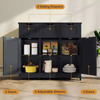 Zevemomo Modern Farmhouse Sideboard Buffet Cabinet with Drawer & Adjustable Shelf, Kitchen Storage & Coffee Bar Cabinet for Dining Room, Black
