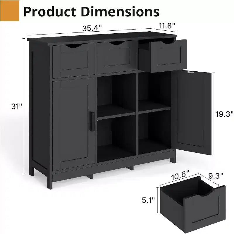 Zevemomo Modern Farmhouse Sideboard Buffet Cabinet with Drawer & Adjustable Shelf, Kitchen Storage & Coffee Bar Cabinet for Dining Room, Black