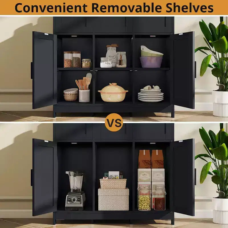 Zevemomo Modern Farmhouse Sideboard Buffet Cabinet with Drawer & Adjustable Shelf, Kitchen Storage & Coffee Bar Cabinet for Dining Room, Black