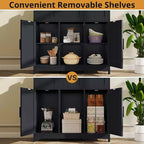 Zevemomo Modern Farmhouse Sideboard Buffet Cabinet with Drawer & Adjustable Shelf, Kitchen Storage & Coffee Bar Cabinet for Dining Room, Black