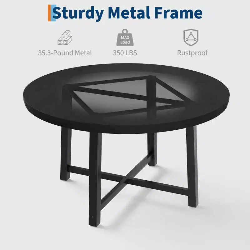 47 Round Dining Table for 4, Kitchen Dining Room Table with Sturdy Metal Frame, Wood Circle Kitchen Table for Space Saving