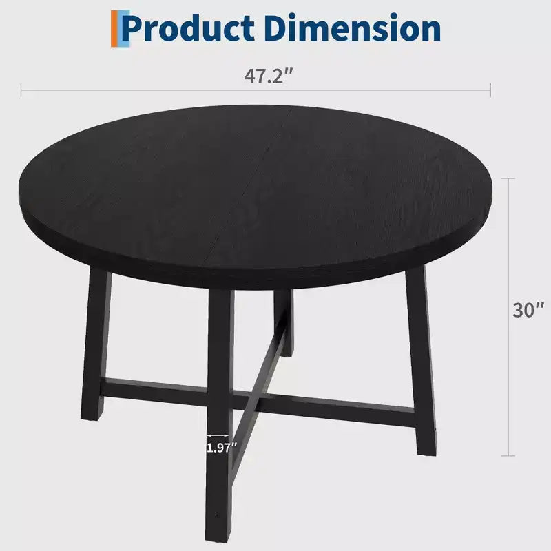 47 Round Dining Table for 4, Kitchen Dining Room Table with Sturdy Metal Frame, Wood Circle Kitchen Table for Space Saving