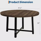 47 Round Dining Table for 4, Kitchen Dining Room Table with Sturdy Metal Frame, Wood Circle Kitchen Table for Space Saving