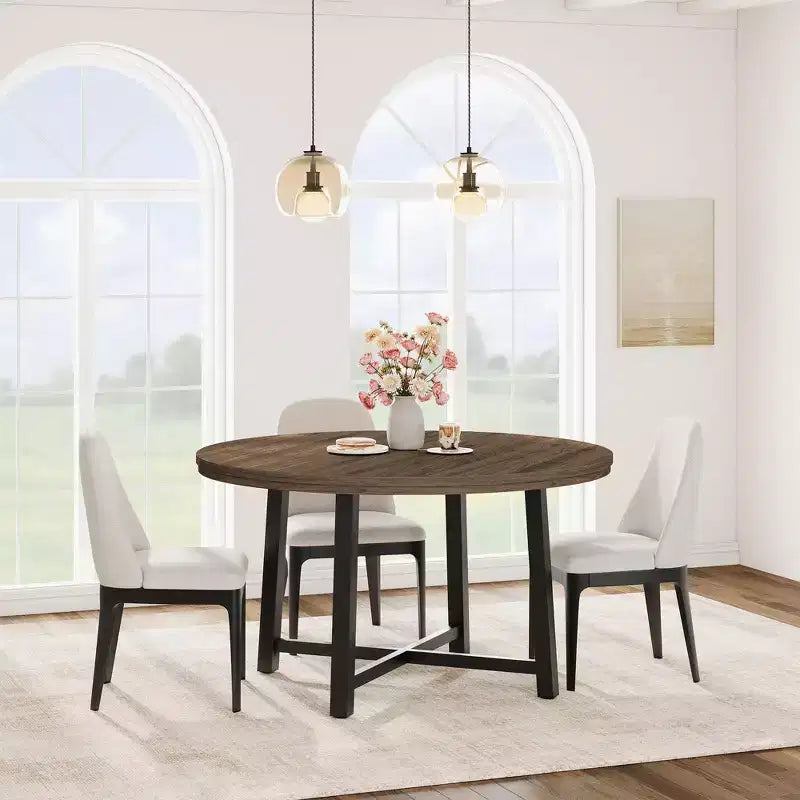 47 Round Dining Table for 4, Kitchen Dining Room Table with Sturdy Metal Frame, Wood Circle Kitchen Table for Space Saving