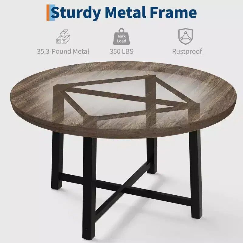 47 Round Dining Table for 4, Kitchen Dining Room Table with Sturdy Metal Frame, Wood Circle Kitchen Table for Space Saving