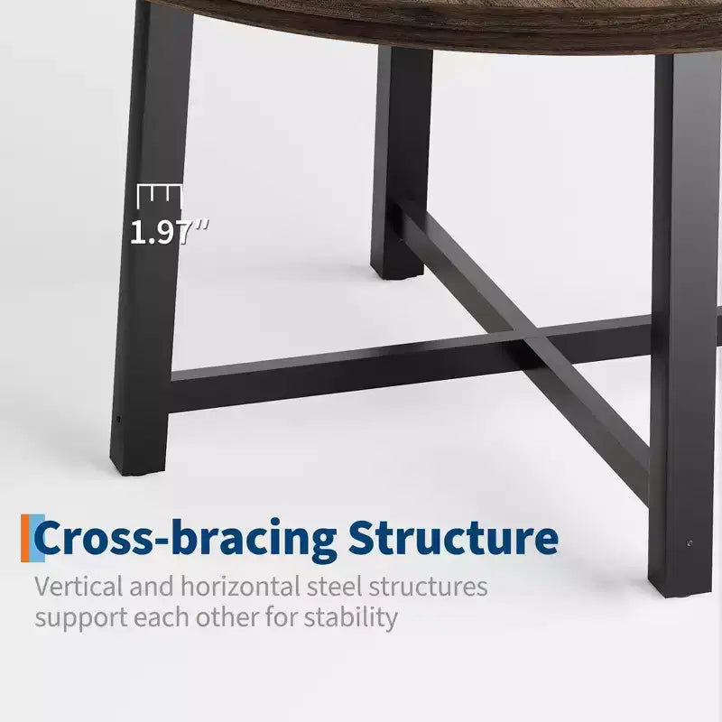47 Round Dining Table for 4, Kitchen Dining Room Table with Sturdy Metal Frame, Wood Circle Kitchen Table for Space Saving