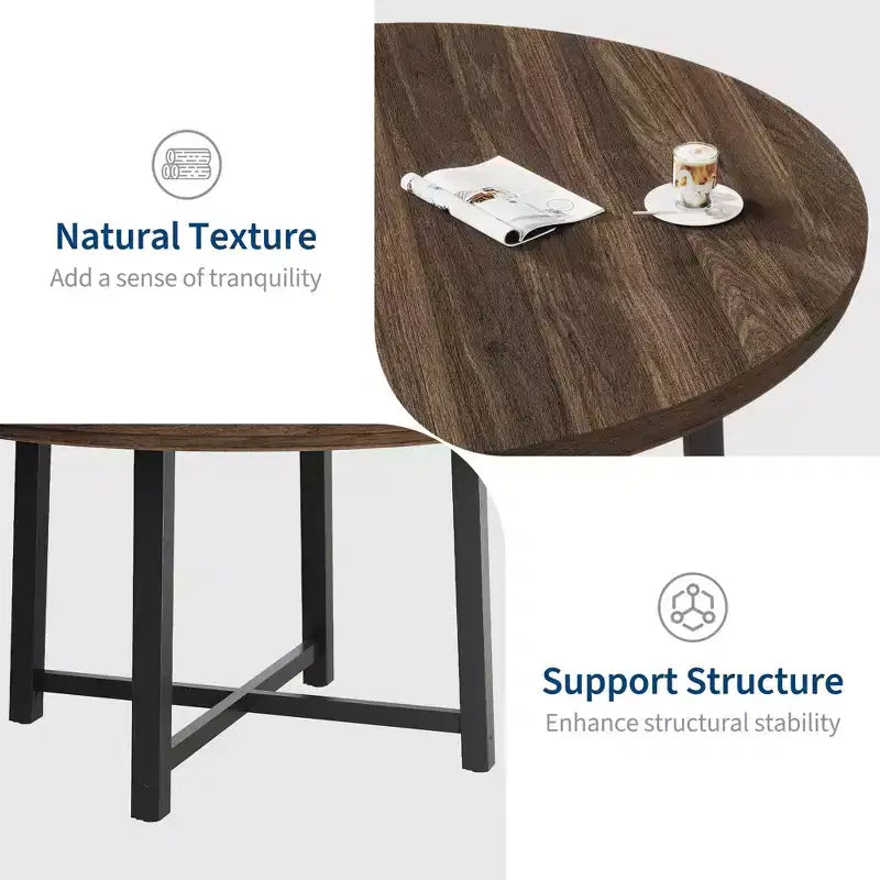 47 Round Dining Table for 4, Kitchen Dining Room Table with Sturdy Metal Frame, Wood Circle Kitchen Table for Space Saving