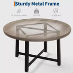 47 Round Dining Table for 4, Kitchen Dining Room Table with Sturdy Metal Frame, Wood Circle Kitchen Table for Space Saving