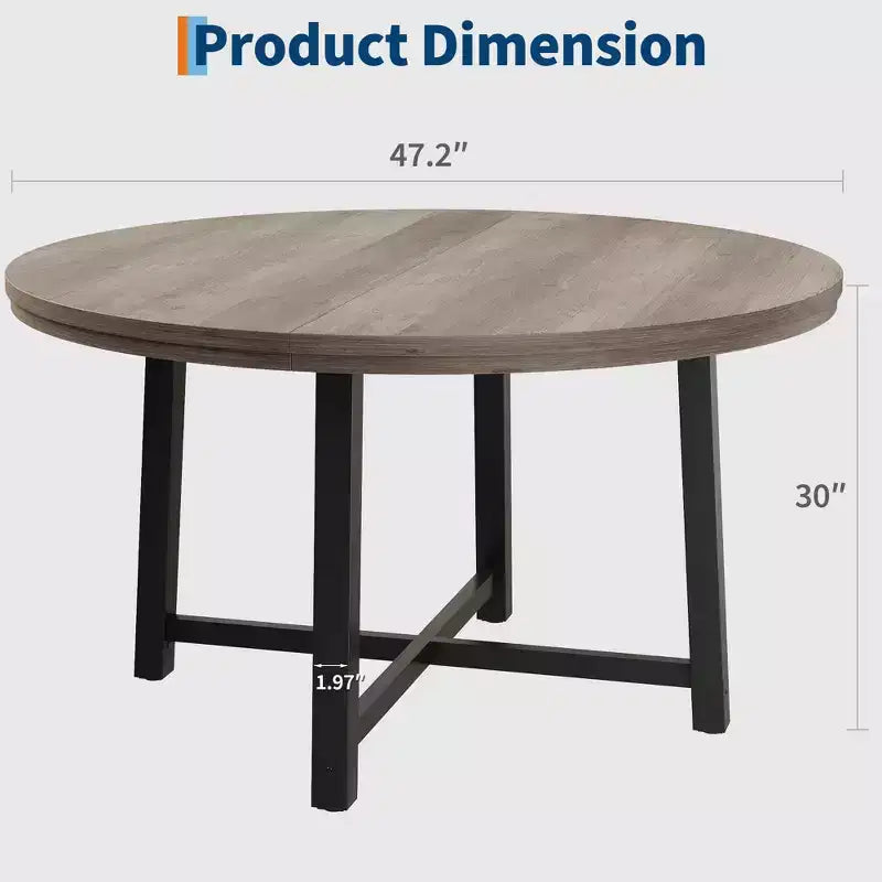 47 Round Dining Table for 4, Kitchen Dining Room Table with Sturdy Metal Frame, Wood Circle Kitchen Table for Space Saving
