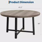 47 Round Dining Table for 4, Kitchen Dining Room Table with Sturdy Metal Frame, Wood Circle Kitchen Table for Space Saving