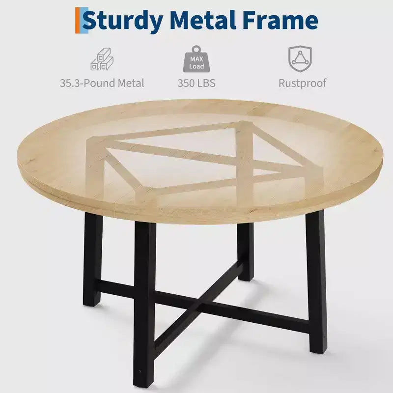 47 Round Dining Table for 4, Kitchen Dining Room Table with Sturdy Metal Frame, Wood Circle Kitchen Table for Space Saving
