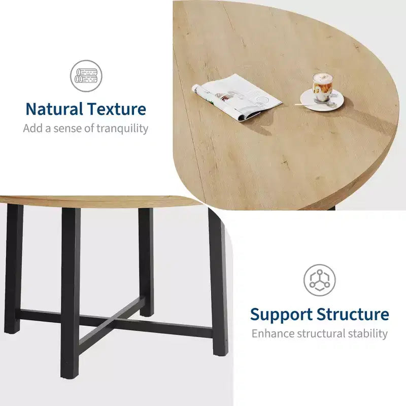 47 Round Dining Table for 4, Kitchen Dining Room Table with Sturdy Metal Frame, Wood Circle Kitchen Table for Space Saving