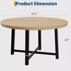 47 Round Dining Table for 4, Kitchen Dining Room Table with Sturdy Metal Frame, Wood Circle Kitchen Table for Space Saving