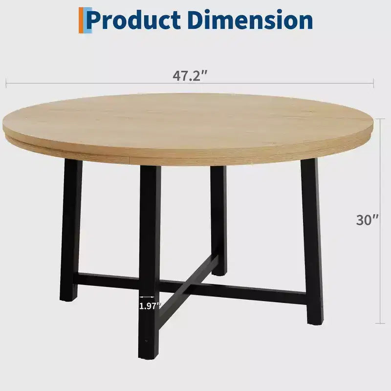 47 Round Dining Table for 4, Kitchen Dining Room Table with Sturdy Metal Frame, Wood Circle Kitchen Table for Space Saving