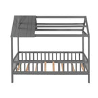 Struttura letto a casetta Okak in legno massello, misura doppia, con tetto e recinzione, simpatico letto a piattaforma per cameretta bambini, camera da letto