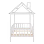Struttura letto a casetta Okak in legno massello, misura doppia, con tetto e recinzione, simpatico letto a piattaforma per cameretta bambini, camera da letto