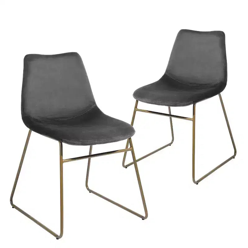 Sedie da pranzo Homy Casa in velluto con gambe in metallo dorato, sedie laterali moderne per sala da pranzo e soggiorno, set da 2, grigio